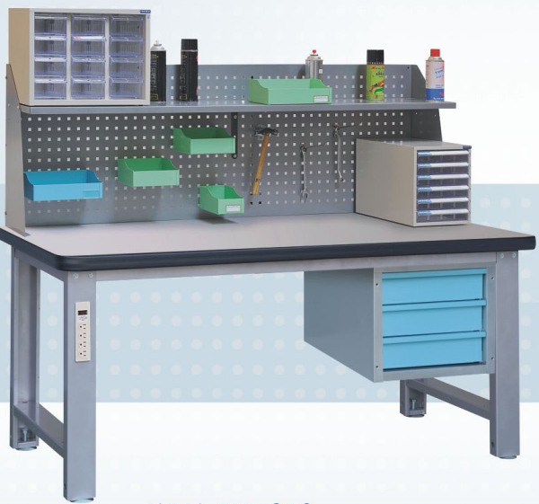 耐磨桌+掛板+層板+3抽吊櫃重型工作桌 WHA-PYL-210